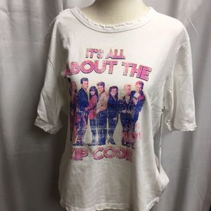 Recycled Karma White Tee with Pink and Purple Graphic